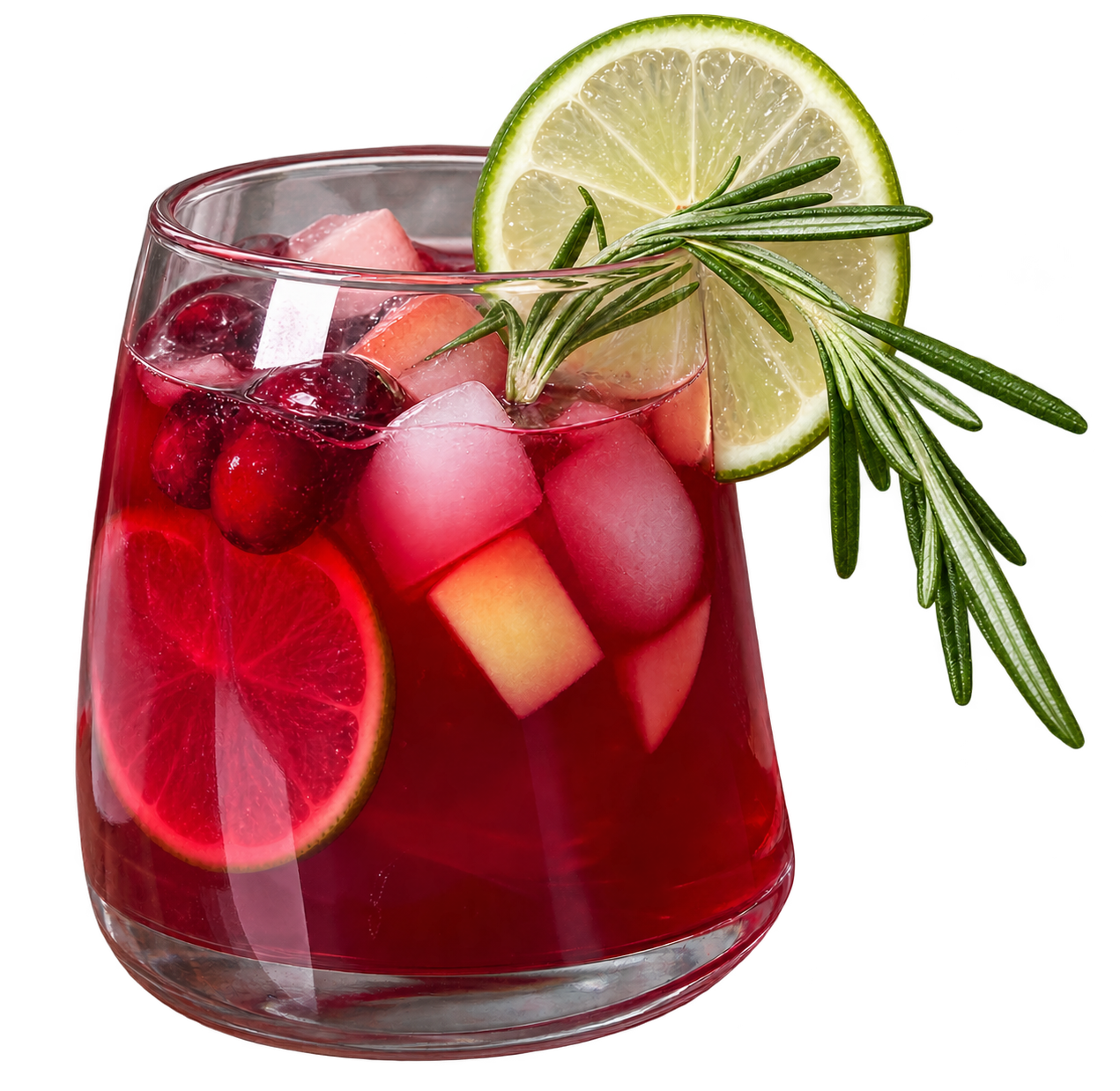 A cranberry apple margarita with lime and rosemary